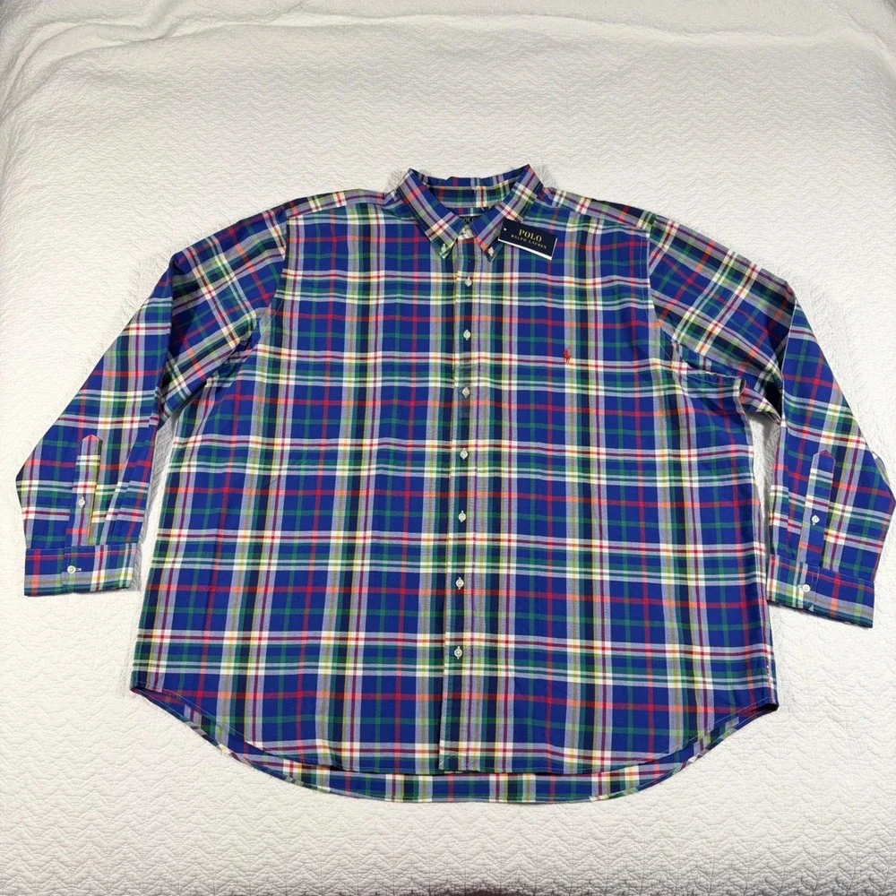 NWT Polo Ralph Lauren Classic Fit Plaid Button Down Shirt‎ Mens 4XB Multi Color